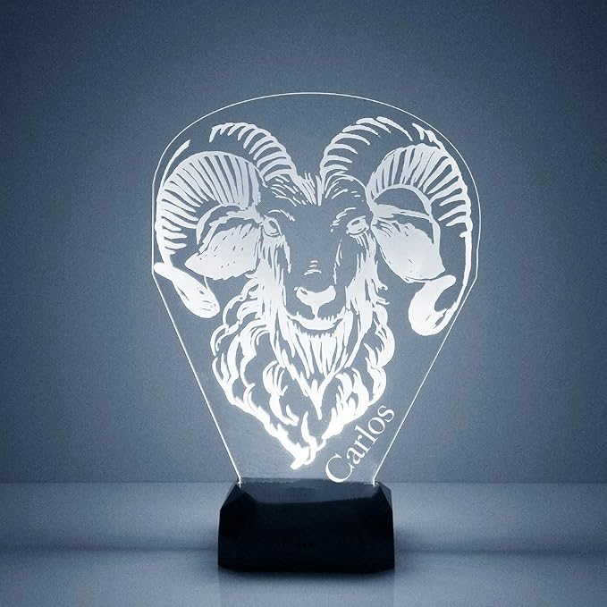 Custom Ram LED Sign Night Light Lamp with Remote, Light Up Display with Personalized Name or Image, Customized, Made in The USA, Clear Acrylic Home Decor Design with 16 Colors, 4 Modes