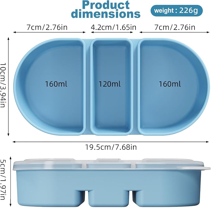 Silicone Snack Containers 3 Compartments Reusable Snackle Box with Lids Portable Food Storage for Picnic Lunch Office Gym School BPA-Free & Dishwasher Safe (Pink/Blue/Green)