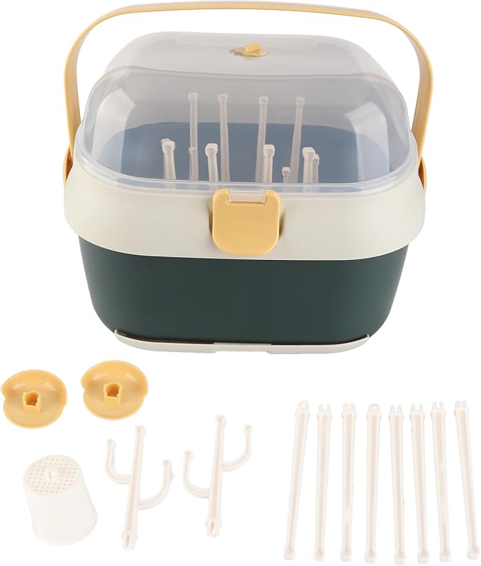 Ejoyous Baby Bottle Drying Rack Organizer, Nursing Bottle Storage Box, Compact Household Dust Proof Draining Thickened Plastic Bottle Holder Box for Home Travel (New Green)