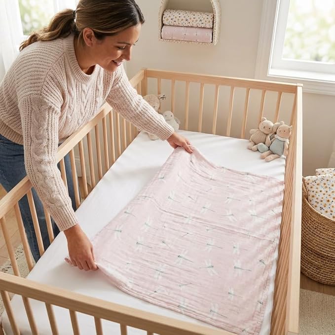 Lulujo Baby Swaddle Blankets | Unisex Softest Breathable Cotton Muslin Swaddle Blanket Set | Neutral Receiving Blanket for Girls & Boys | 40in x 40in | Vintage Floral & Dragonfly | 2-Count