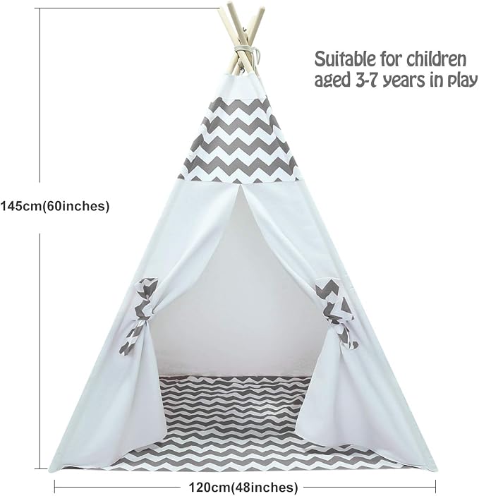 Boys Teepee Tent for Kids Teepee Baby Teepees for Boys Girls Baby Kids Tent Indoor Tepee Grey Chevron Tepees Toddler Tent with Floor & Carry Case