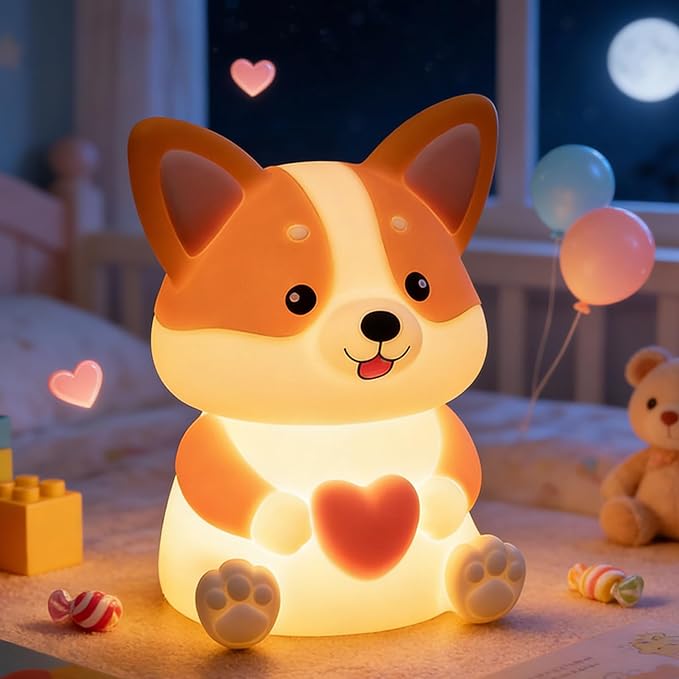 AVEKI Dog Night Light for Kids, Cute Puppy Gifts for Dog Lovers, Soft Silicone Puppy Lamp with 30M Timer and 3 Levels Brightness, 7 Colors Dimmable Baby Night Light for Nursery, Kids Room