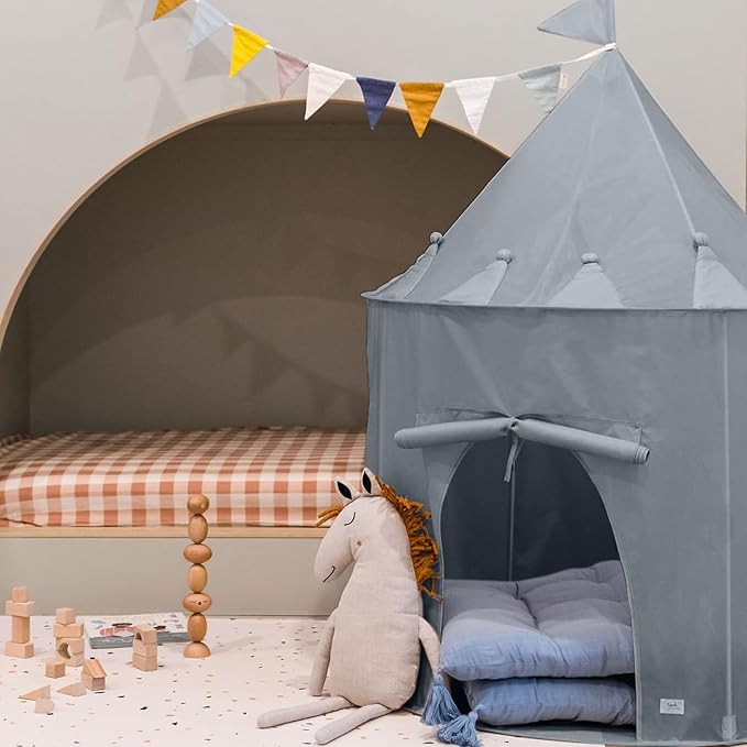 3 Sprouts Kids Play Tent - Sustainable Recycled Fabric ??Fun Spacious Childs Playhouse for Indoor Games for Boys & Girls - Durable Fort Pop Up House for Toddlers & Children Age 3-10 - Blue