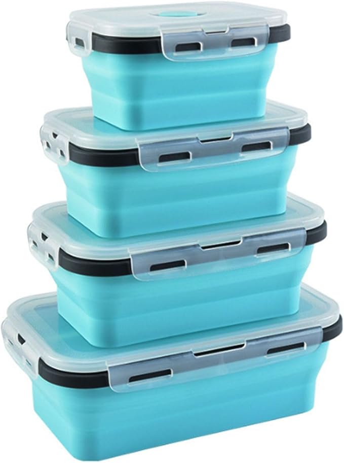 Collapsible Silicone Food Storage Containers: 4Pcs Reusable Foldable Snack Container with Airtight Lids, Freezer Microwave Safe Leakproof Food Containers for Kitchen Office Camping Picnic