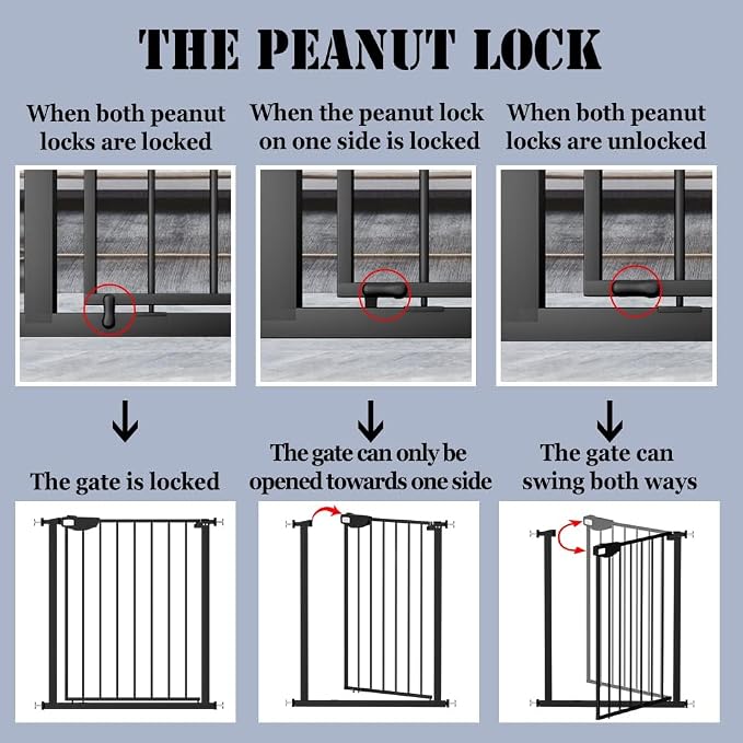 DEARBB Triple Lock Baby Gate for Stairs Doorways and House 31" to 86" Extra Wide Pressure Mounted Easy Walk Through Auto Close Safety Pet Gate Black 31.1-48.42"