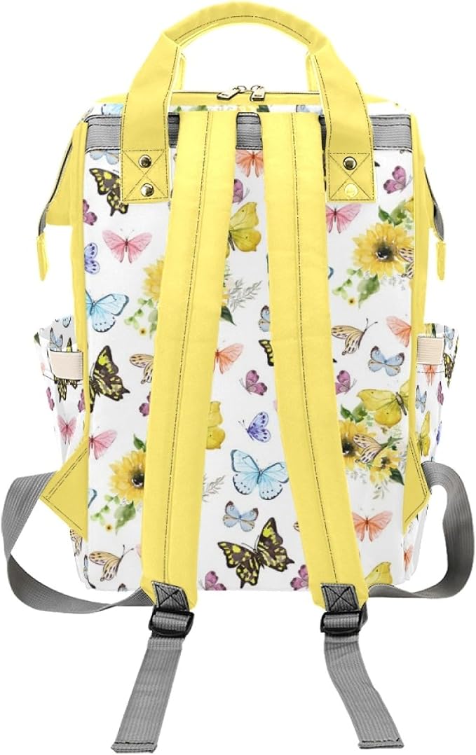 Customized Sunflower Butterfly Diaper Bag for Boys Girls Baby, Personalized Mommy Daypack with Name, Nylon Waterproof Backpack for Travel, Custom Gift for Women