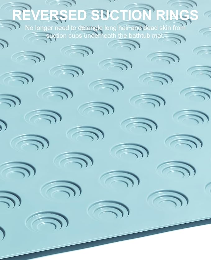OTHWAY No Suction Cup Bath Mat: 39x16 inch Extra Long Bathmat?‚Perfect for Refinished or Ordinary Bath Tubs?‚Made of Nature Rubber?‚a Blessing for The Elderly and Children (Lake Blue)