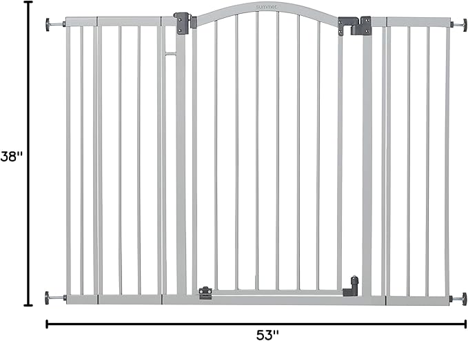 Summer Infant Extra Tall & Wide Safety Pet and Baby Gate, 29.5"-53" Wide, 38" Tall, Pressure or Hardware Mounted, Install on Wall or Banister in Doorway or Stairway, Auto Close Walk-Thru Door - Gray
