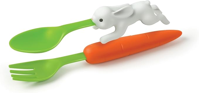 Genuine Fred SNACK RABBIT Nesting Kids Utensils, Carrot Fork and Bunny Spoon, Picky Eater Solutions, Unique Design, Fun Stocking or Basket Stuffer for Kids