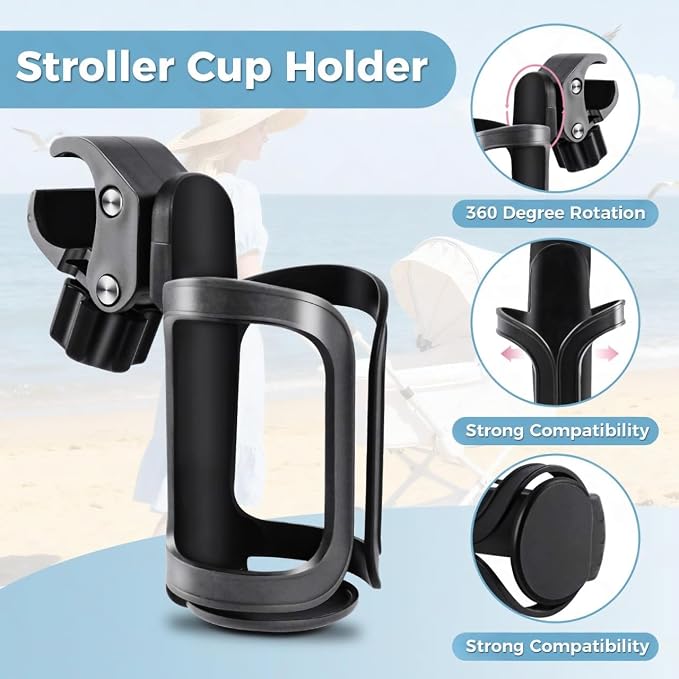 Universal 360° Rotating Cup Holder, 2-Pack - Fits for Boat, Pontoon, Stroller and Bike - Features Elastic Grip, Tool-Free Installation ，Securely Holds 20oz to 40oz Drinkware for Outdoor Activities
