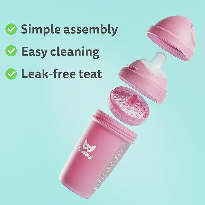 Herobility Anti-Colic Baby Bottles 12 fl oz/340ml - Pack of 3 Plastic Baby Bottles, Fast Flow Plastic Bottles, Breast-Shaped Teat for Breastfed Babies, Small Baby Bottles, Swedish Design, Batman