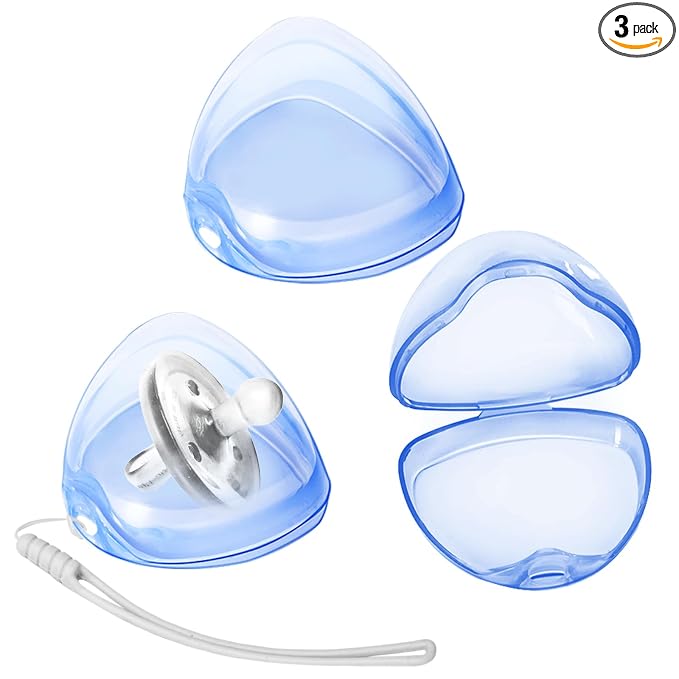 Nisxabebe Pacifier Case,3 Pack BPA Free Pacifier Holder Case with Lanyard for Diaper Bag,Pacifier Container Box for Baby Binky Nipple Travel,Essential Pacifier Accessories,Easy to Clean,Blue
