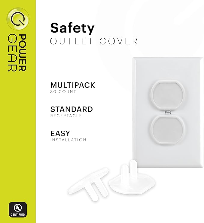 Power Gear Child Safety Electrical Outlet Covers, 30 Pack, Tamper?‘Resistant Plug Protectors for Standard Wall Outlets, Baby?‘Proof & Child?‘Proof Safety Caps, White, 69311
