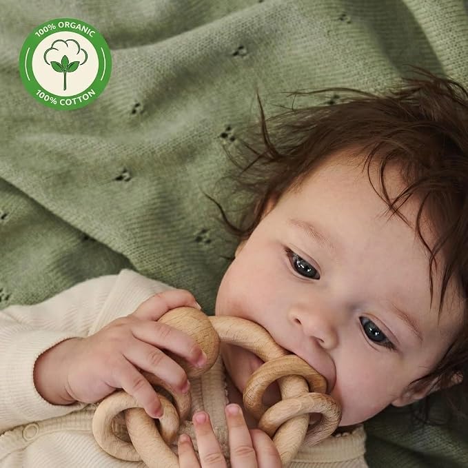 100% Organic Cotton Pointelle Knit Baby Boy Quilt – Lightweight, Breathable Swaddle Blanket for Newborns | Baby Registry Essential & Gift (Roman Green)