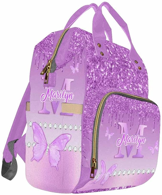 Custom Diaper Bag with Name Customize Name Backpack for Holiday Travel For Outdoor Shopping Daycare Bag African Men Mother's Day Gift, Colorful Butterfly