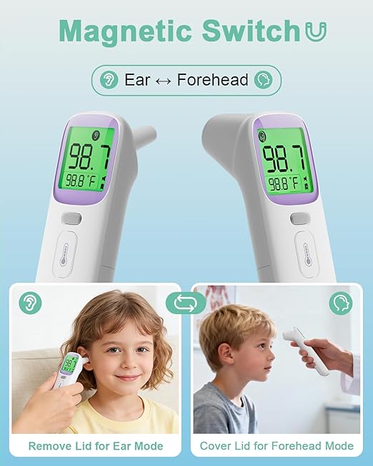 Thermometer for Adults and Kids - Baby Ear Forehead Thermometer FSA-HSA Eligible, Infrared Digital Thermometers with Fever Alarm & Mute Mode, Accurate, 40 Memories,Touchless(Purple 2 Packs)