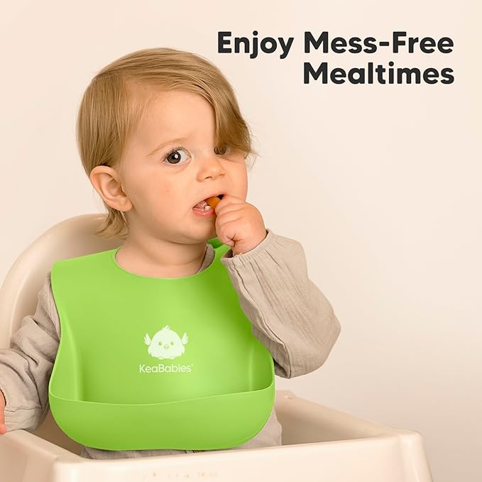 KeaBabies 2-Pack Silicone Bibs for Babies, Toddlers Girl, Boy ??Sturdy Food-Grade Baby Bibs for Eating, Large Food Catcher, Clean & Put On Easily, Waterproof Toddler Feeding Essentials (Cloud Nine)