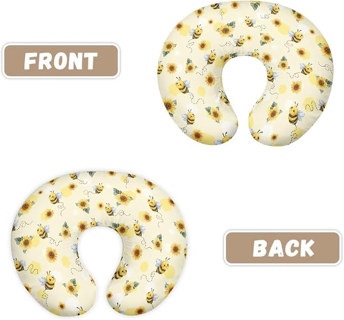 Sunflower Bee Nursing Pillow and Positioner Detachable Newborn Original Breastfeeding Slipcover Case Soft Head Support Protector Cushion Essential with Hidden Zipper Easy Care