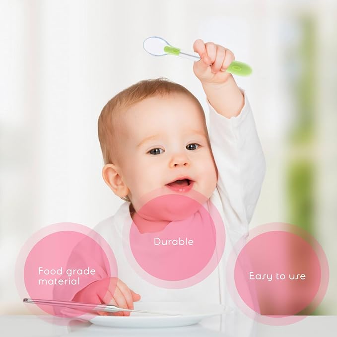 2PCS Silicone Spoons Set Portable Lightweight Soft Feeding Utensils for Self-training and Easy Grip Yellow Green Cutlery for Early Weaning