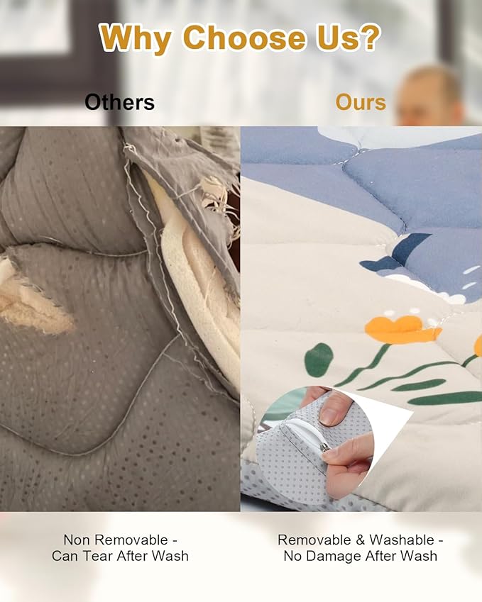 TINYHARBO Premium Foam Baby Play Mat 59x59, 4 Developmental Zones Play Mat with Removable & Machine Washable Cover, Extra Thick Padding Playpen Mat, Easy to Clean for Infants, Toddlers & Babies