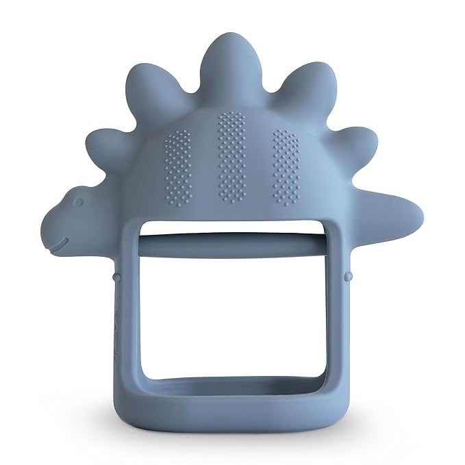 mushie Silicone Baby No-Drop Dino Teether Toy