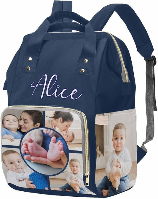 M YESCUSTOM Custom Diaper Bag with Name & Photos for Women Mom Dad, Personalized Diaper Backpack with Text Waterproof Nappy Mommy Bag for Mother's Day New Born Gift