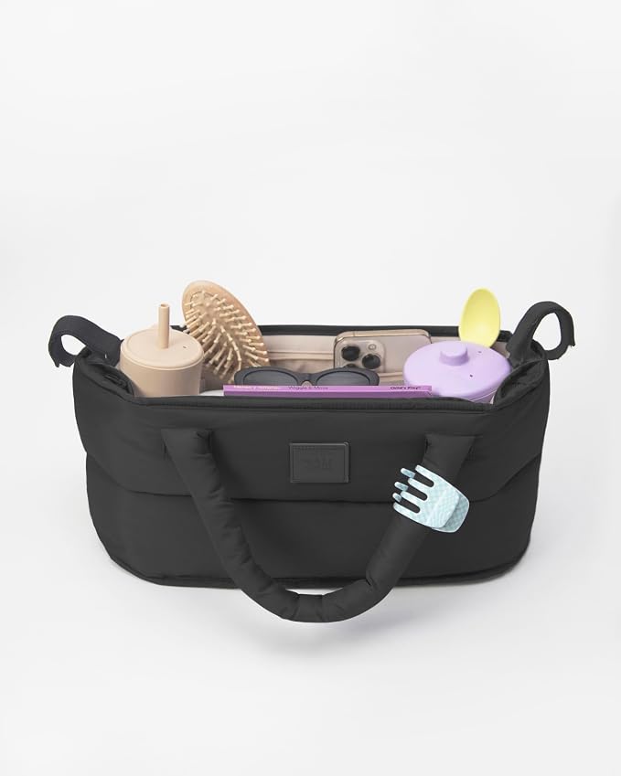7AM Enfant Universal Stroller Organizer Bag - Easy Grab Top Handles, Stroller Caddy with Cup Holder, 3 Open Compartments, Adjustable Stroller Straps & Zippered Wallet Pocket
