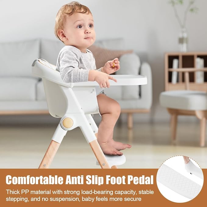 Baby High Chair, High Chairs for Babies and Toddlers, Convertible Folding High Chair with Removable Tray 5 Point Harness Footrest Detachable PU Cushion, Portable Highchair for Baby Toddlers