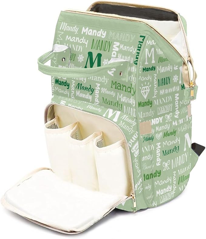 Custom Diaper Bag with Name Personalized Multifunctional Mommy Backpack for Daughter Granddaughter, Green Daypack Bag for Travel