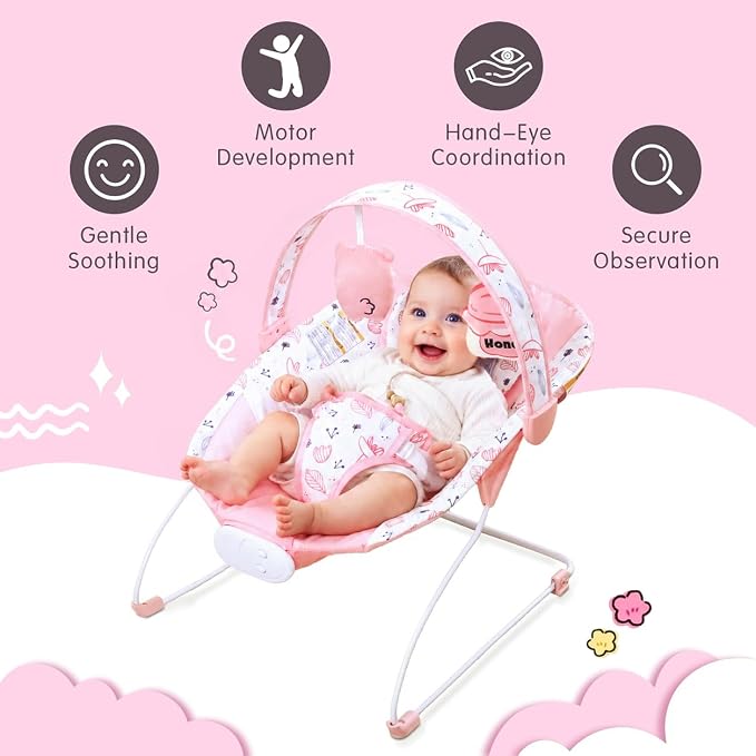 Baby Bouncer, Baby Bouncer Seat with Music and Vibration, Portable Infant Rocker for Indoor Outdoor Use, for Babies 0-6 Months, Up to 20 lbs