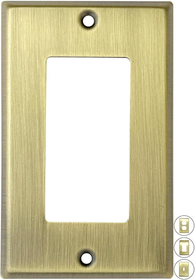 Rio Salto BRASS MIDSIZE Vintage Brushed Brass Gold Metal Rocker Switch Plate Decorator GFCI Outlet Covers Light Switch Cover ??Signature Collection Decorative Wall Plates 1-Pack 3.13" X 4.94"