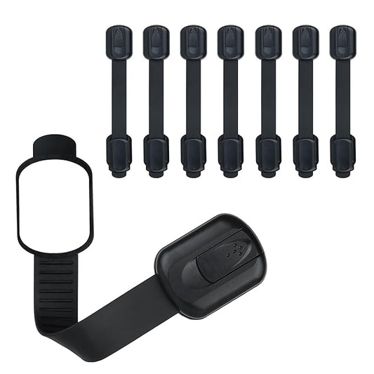 Child Safety Cabinet Locks (8 Pack) – Adjustable Baby Proofing Strap Latches with Strong 3M Adhesive – No Drill Childproof Locks for Drawers, Cabinets, Fridge, Door, Closet, Black