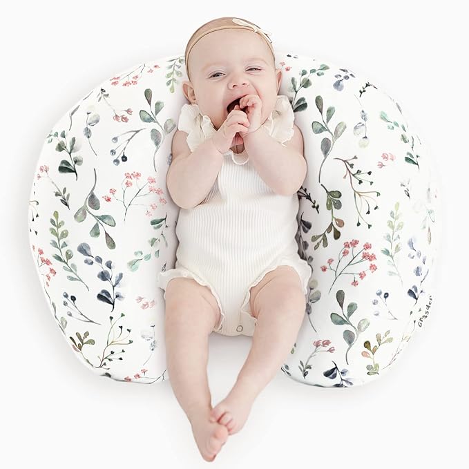 GRSSDER Nursing Pillow Cover Stretchy Minky Removable Nursing Covers for Breastfeeding Pillows, Ultra Soft Comfortable Slipcover for Girls, Stylish Flora Pattern