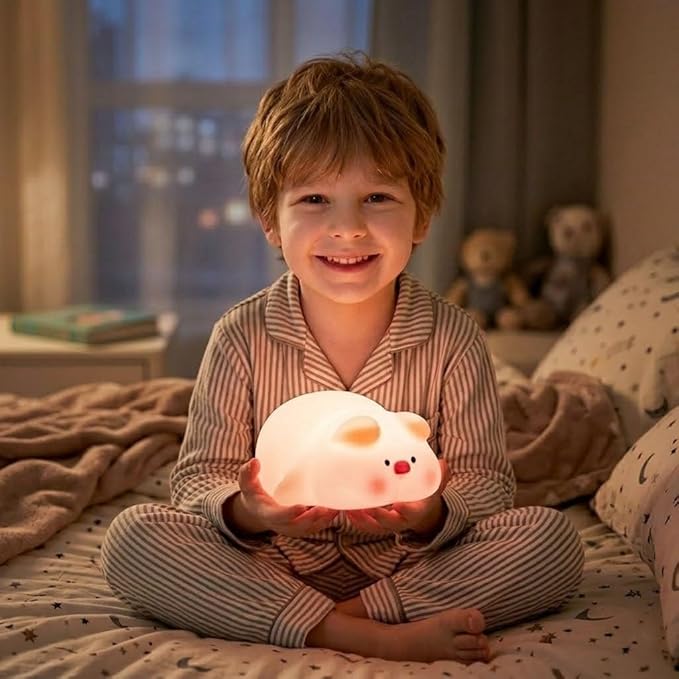 Cute Pig Night Light for Kids,Squishy Silicone Rechargeable Night Light with 3 Brightness Levels,30 Min Timer,Soft Nursery Nightlight Lamp,Cute Lamp for Baby Children Bedroom Decor(Pig Night Lights)