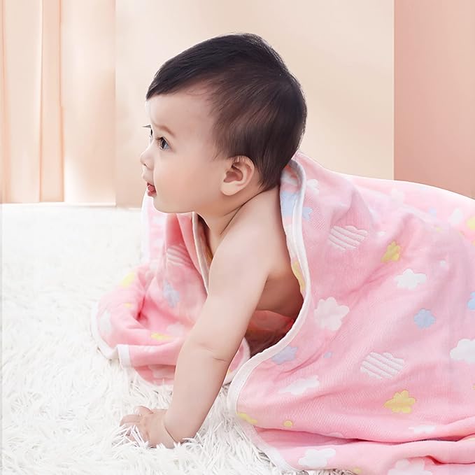 TONWHAR Muslin Baby Blankets,6-Layer Cotton Gauze, Soft and Breathable Baby Quilt,Kids Summer Blanket,Baby Bath Towel (Cloud)