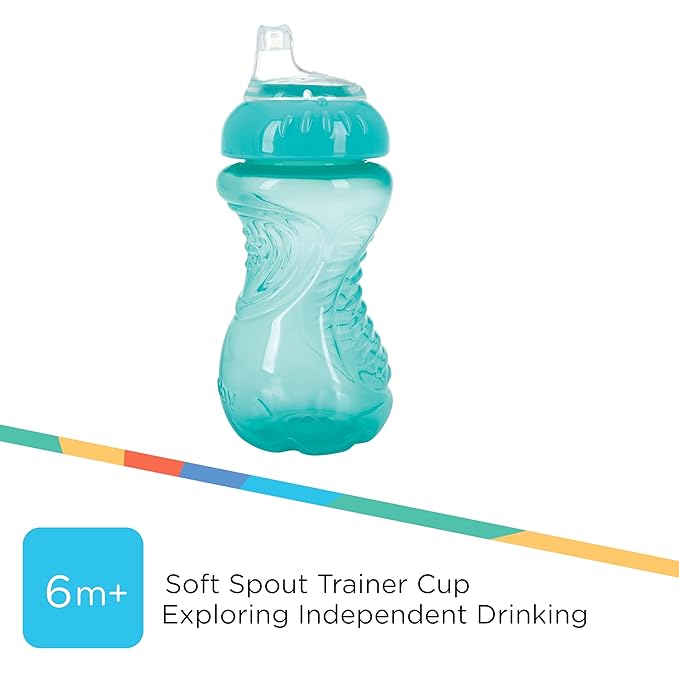 Nuby 3 Pack No Spill Toddler Sippy Cups - Toddler Cups Spill Proof with Easy and Firm Grip - Aqua, Coral, Yellow