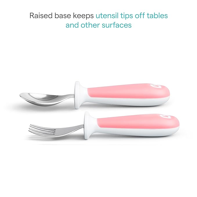 Munchkin® Raise??Toddler Fork and Spoon Utensil Set, Rest Keeps Tip Off Table, BPA Free, 4 Pack, Pink/Purple