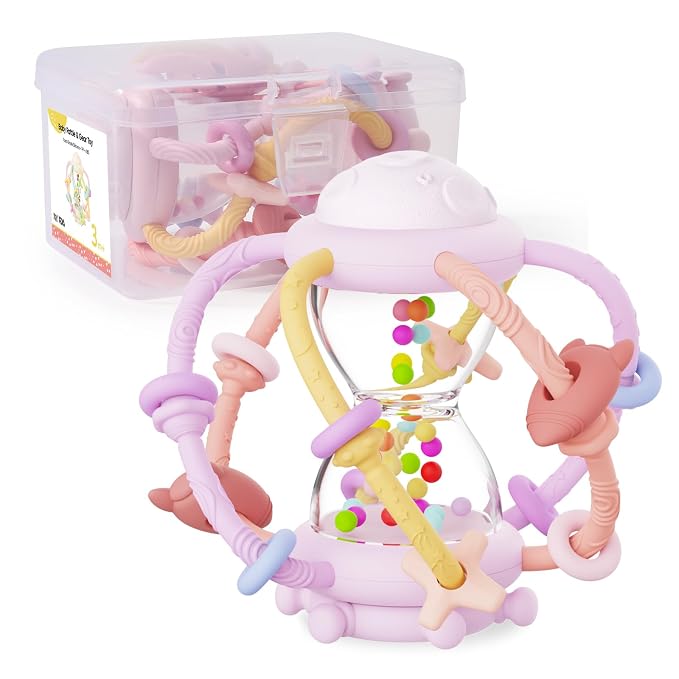 Socub Baby Montessori Sensory Toys for 0-6 6-12 Months, Food Grade Teething Toys for Babies 3-6 6-12 12-18 Months, Newborn Infant Learning Developmental Rattle Toy for 6-12 Months Boys Girls(Pink)