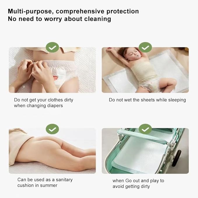 Disposable Changing Pad Liners (100 Pack) Super Soft, Disposable Changing Pads, Ultra Absorbent & Waterproof - Covers Any Surface for Mess Free Baby Diaper Changes (White)