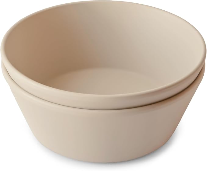 mushie Round Dinnerware Bowls for Kids | Made in Denmark, Set of 2 (Vanilla)