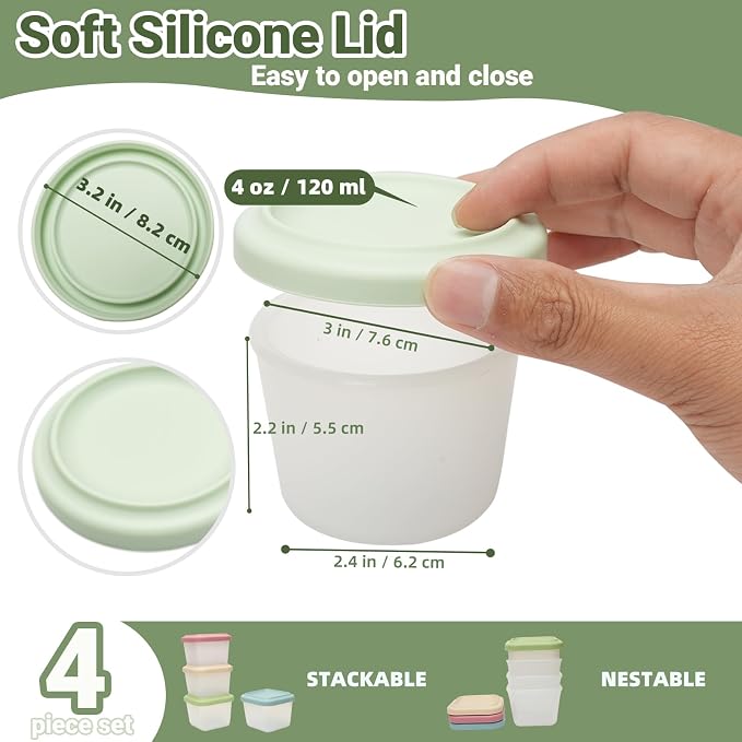 Silicone Food Storage Containers with Lids Reusable Snack Containers 4 oz Bento Lunch Snack Box for Kids & Adults - for Office, Home, Kitchen - BPA FREE - Dishwasher & Freezer Safe 4 Pack