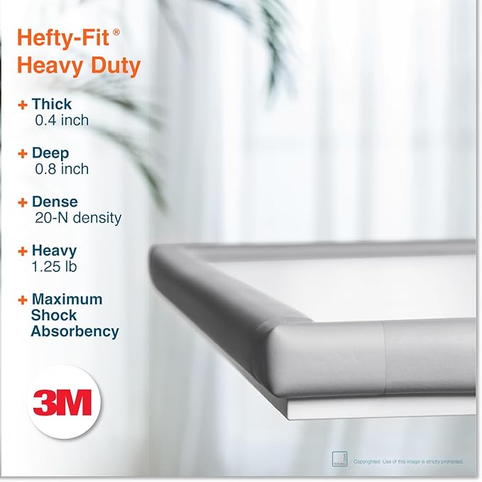 Roving Cove HeftyFit Edge Corner Protector Baby Proofing (Large 15ft Edge 4 Corners), Heavy-Duty, Soft NBR Rubber Foam, Furniture Fireplace Safety Bumper Guard, 3M Adhesive, Stone Grey
