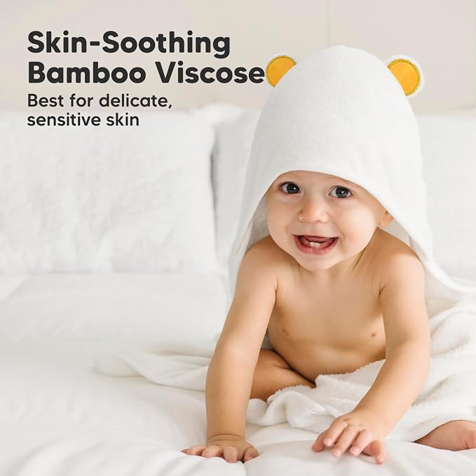 KeaBabies Baby Hair Brush and KeaBabies Baby Hooded Towel - Wooden Brush with Soft Goat Bristles, Soft and Absorbent Bath Towel Rags for Kids, Cradle Cap Hairbrush