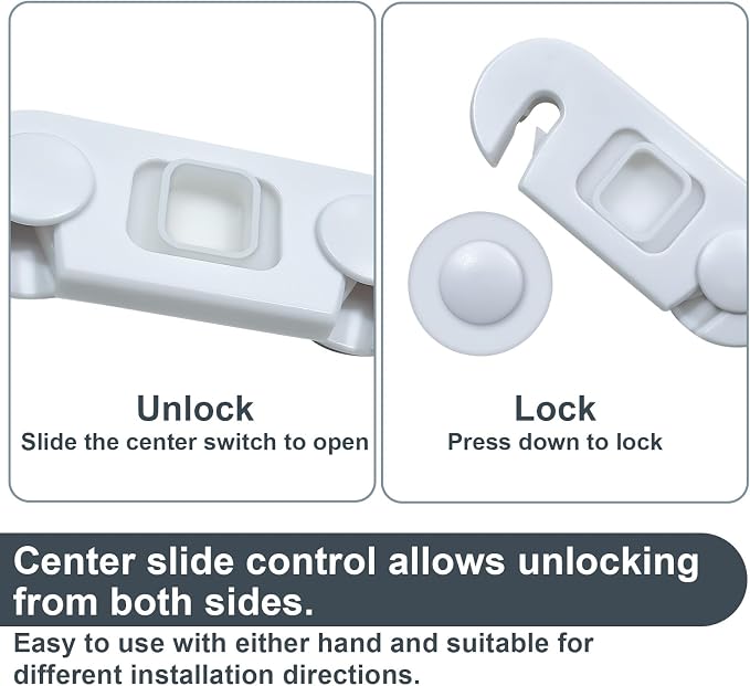 Fridge Lock for Kids, Child Proof Cabinet Locks, Refrigerator Lock with 3M Adhesive, Freezer Locks with Dual-Sided Opening Design, No Drill No Screw, More Security for Baby/Pets (4 Pack)