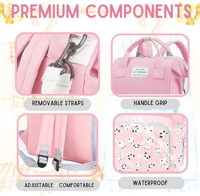 Small Diaper Bag Backpack - Diaper Bag for Mom Dad- Diaper Bag Backpack for Girl - Baby Girl Diaper Bag for Mom - Stylish Baby Travel Bag with Insulated Pockets, Stroller Straps Pink