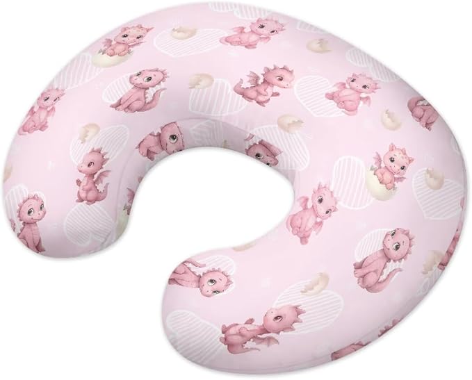 Dinosaur Nursing Pillow Cover for Baby Girls, Pink Breastfeeding Pillow Slipcover Cushion Cover, Soft Breast Feeding Pillows, Easy to Clean
