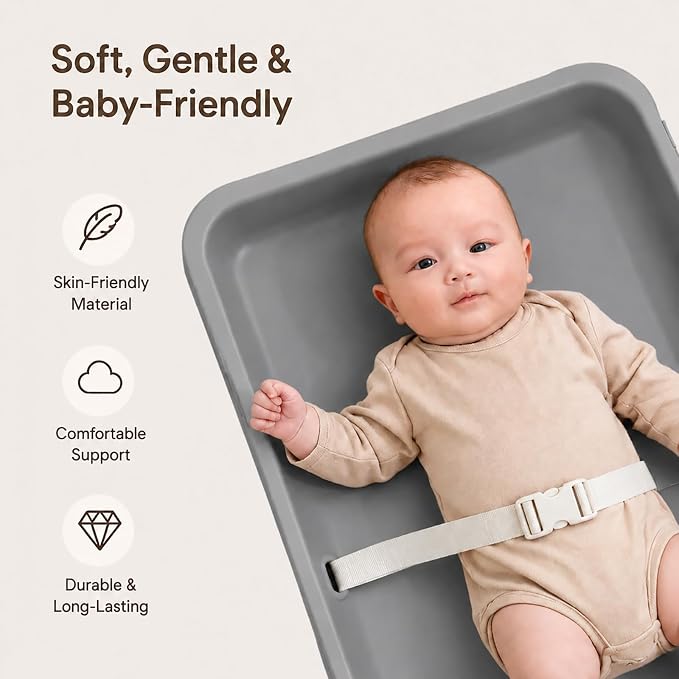 Wipeable Waterproof Baby Changing Pad, Large PU Diaper Pad for Changing Table and Dresser, Easy-Clean with Adjustable Buckle, No-Slip Bottom (Grey)