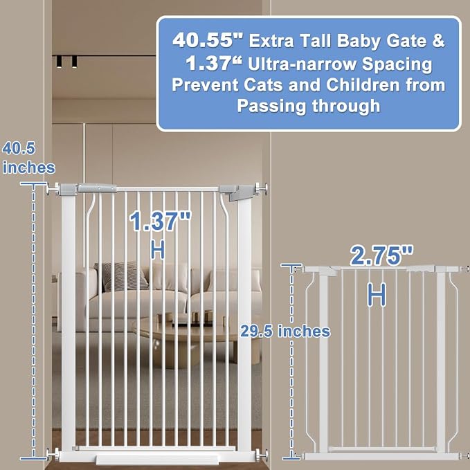 40.55" Extra Tall Baby Gate -54.8"-57.4" Extra Wide Baby Gate Pet Gate for Stairs and Doorways-1.37" Ultra Narrow Spacing Pressure Mounted Dog Gate with One-Handed Operation(54.8"-57.4")