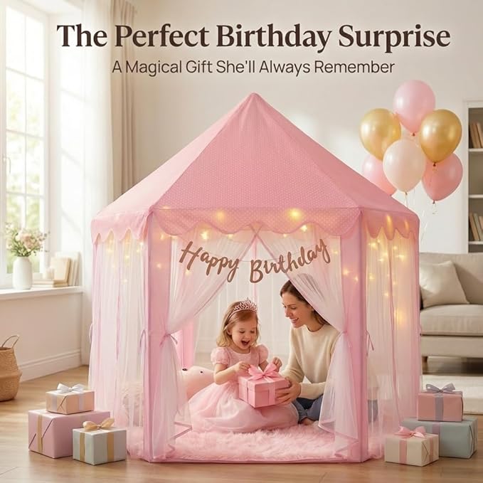 Orian Princess Tent for Girls - Kids Play Tent Indoor & Outdoor with Rug, Pink Toddler Castle Playhouse for Ages 2-7, 55??x 53?? Children?™s Toys and Gifts