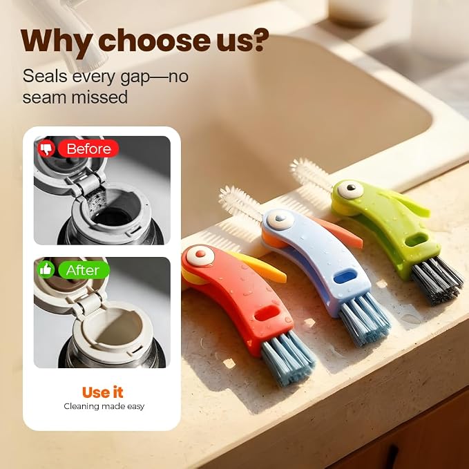 3 in 1 Cup Lid Gap Cleaning Brush Set, Multifunctional Bottle Cleaning Brush, Cup Lid Gap Cleaner, Water Bottle Cleaner Brush, Home Kitchen Cleaning Brush (2pcs Blue)